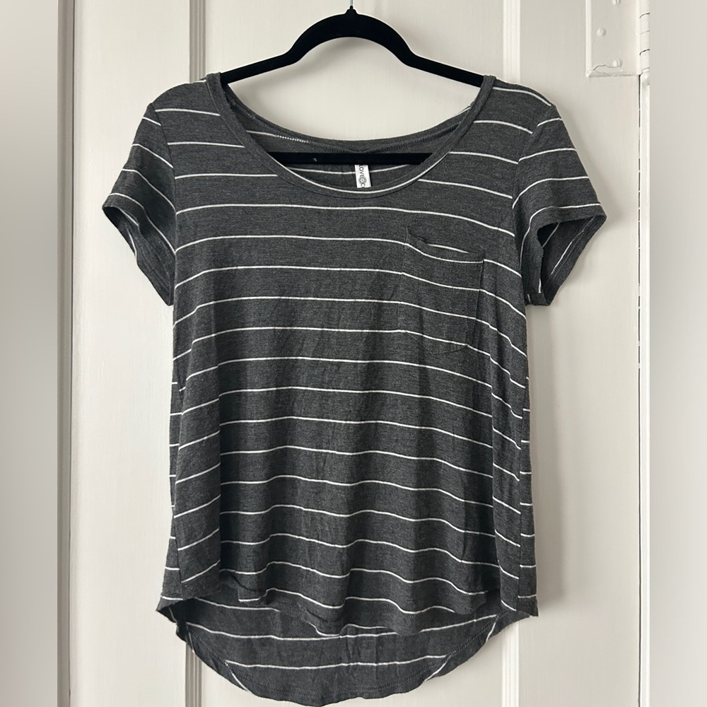 Grey and White Striped Crop Top